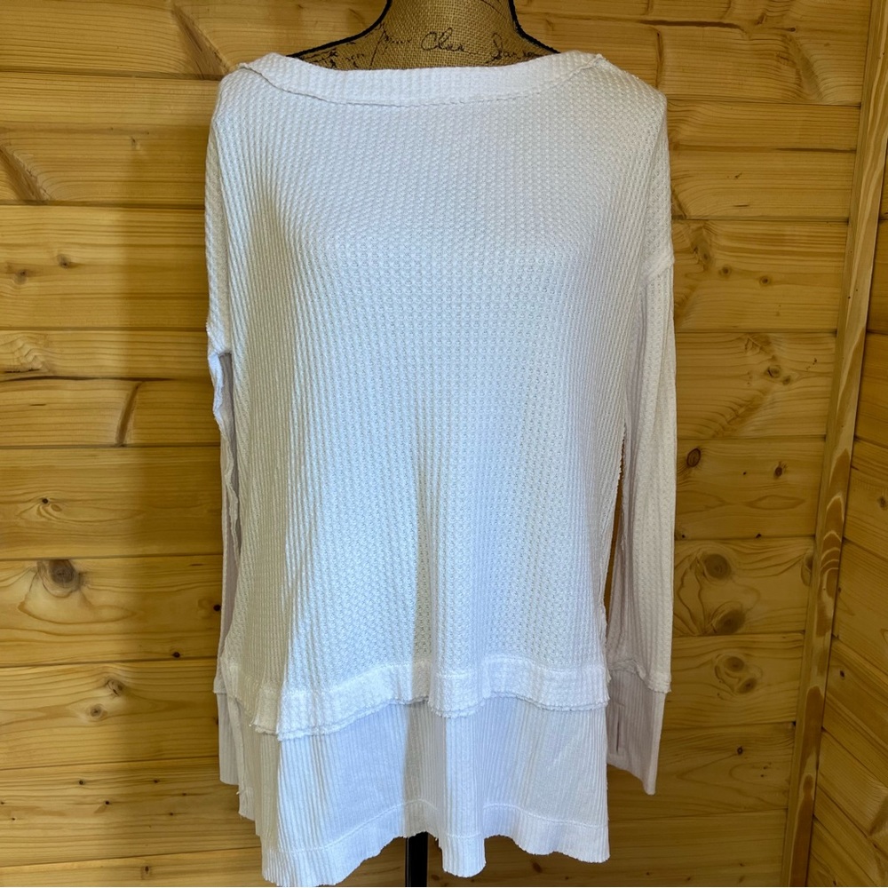 Free people long sleeve white waffle knit tiered top XS NWOT